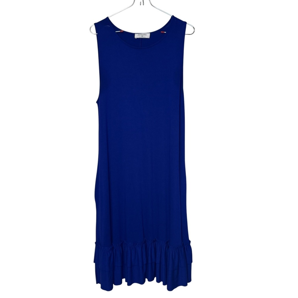 Zenana Womens Shift Dress Blue Sleeveless Ruffle Hem Stretch VD-7022AB Medium